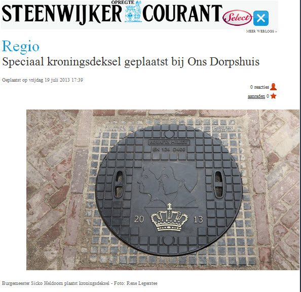 Speciaal kroningsdeksel geplaatst bij Ons Dorpshuis